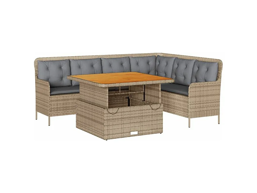 Salon de jardin avec coussins 2 pcs beige résine tressée
