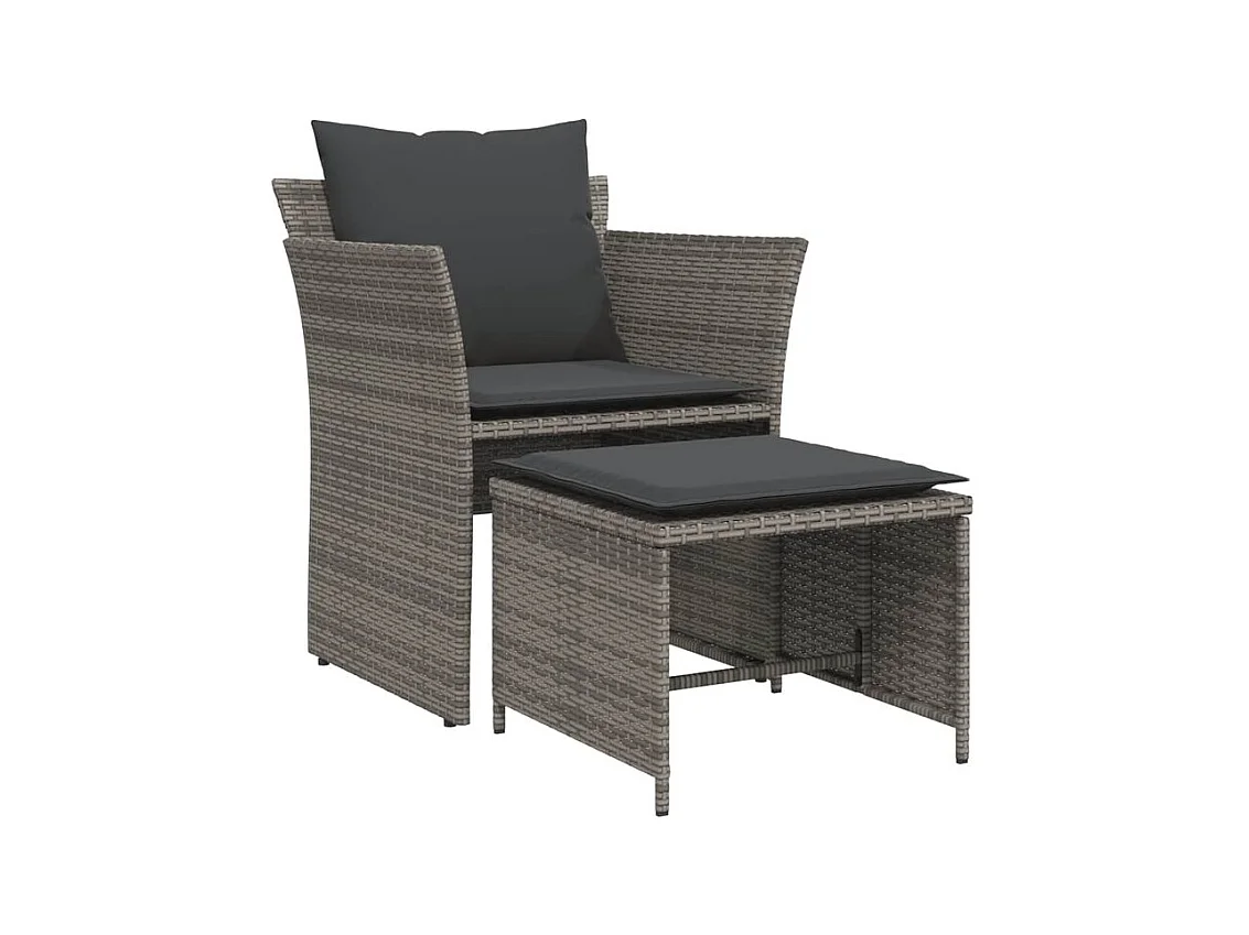 Chaise de jardin avec tabouret gris résine tressée