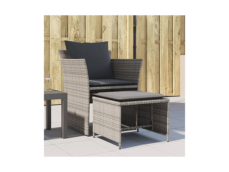 Chaise de jardin avec tabouret gris résine tressée