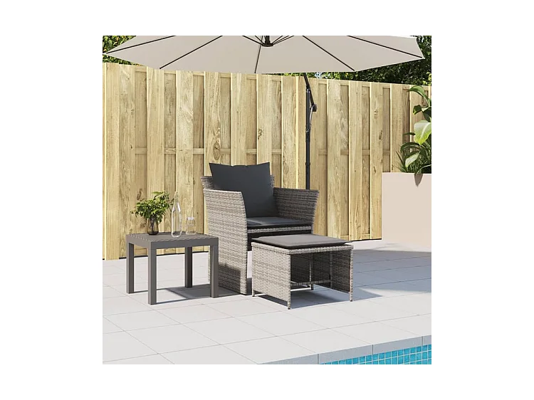 Chaise de jardin avec tabouret gris résine tressée