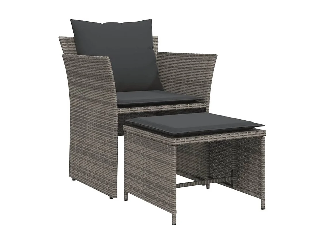 Chaise de jardin avec tabouret gris résine tressée
