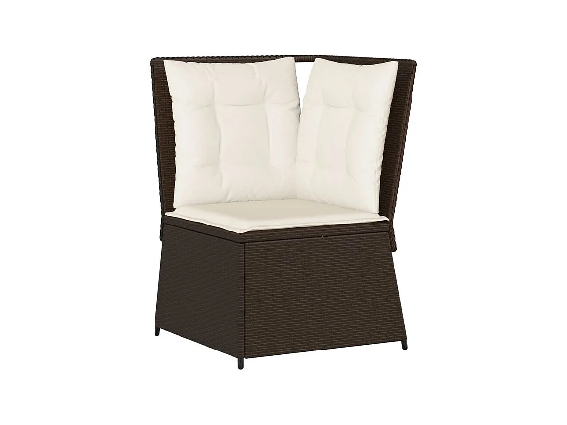 Canapé d'angle de jardin avec coussins marron résine tressée