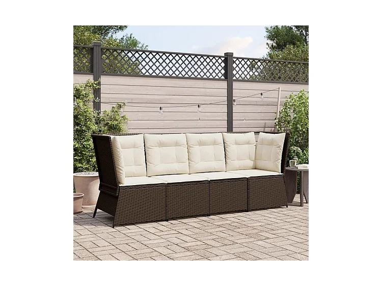 Canapé d'angle de jardin avec coussins marron résine tressée