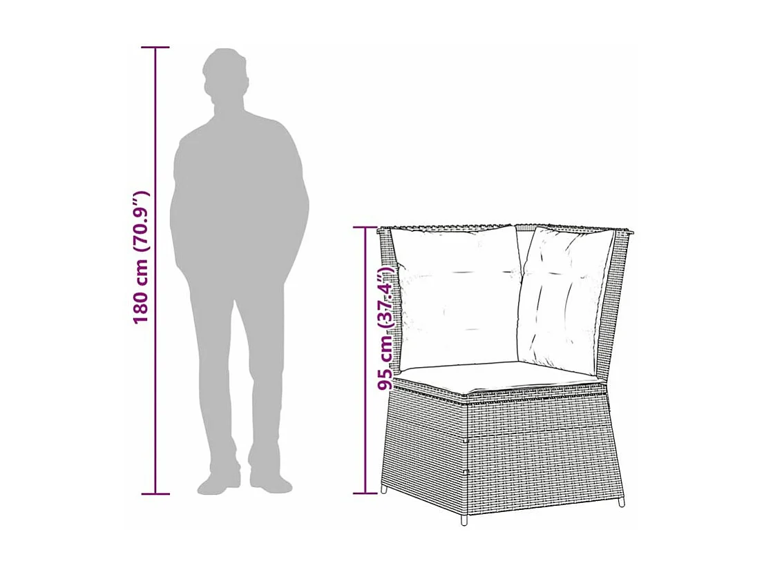 Canapé d'angle de jardin avec coussins marron résine tressée