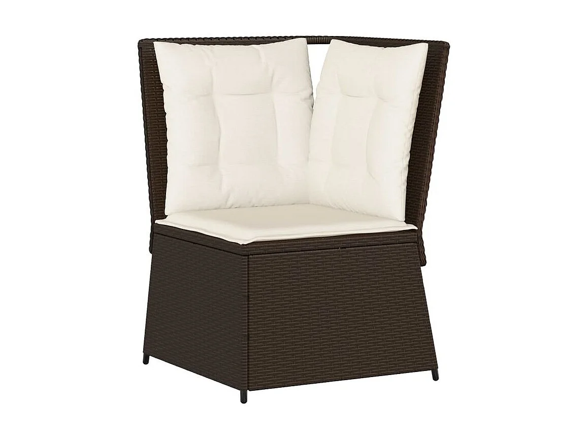 Canapé d'angle de jardin avec coussins marron résine tressée