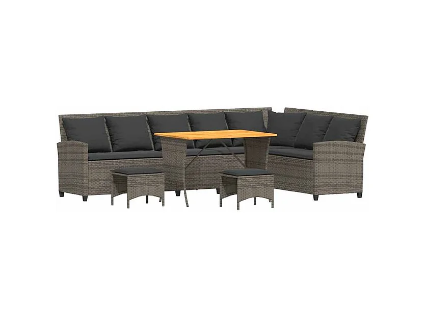 Salon de jardin 4 pcs avec coussins forme L gris résine tressée