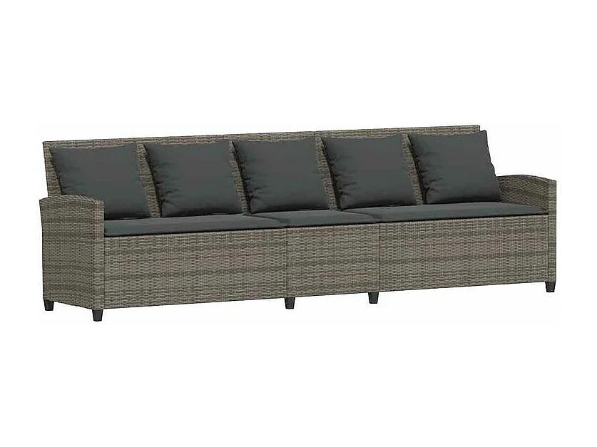 Salon de jardin 4 pcs avec coussins forme L gris résine tressée