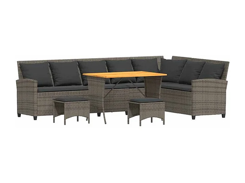 Salon de jardin 4 pcs avec coussins forme L gris résine tressée