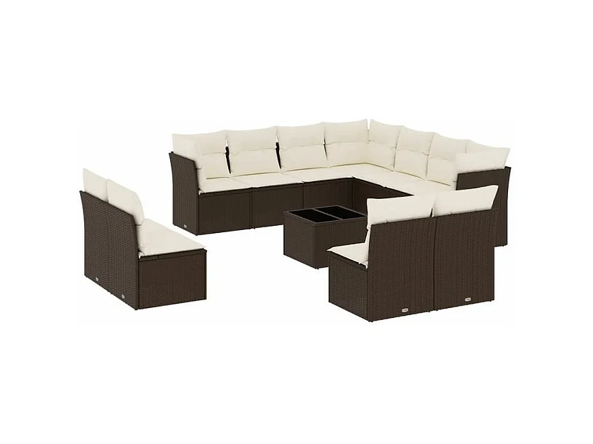 Salon de jardin avec coussins 12 pcs marron résine tressée