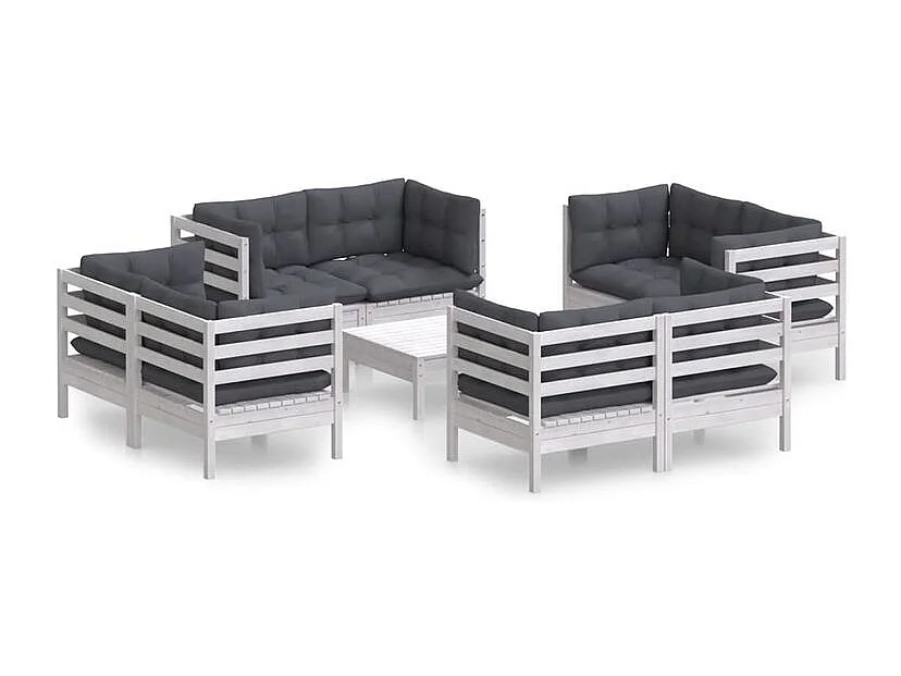Salon de jardin 9 pcs avec coussins anthracite Bois de pin