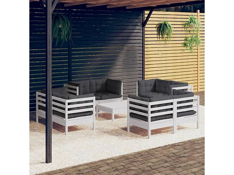 Salon de jardin 9 pcs avec coussins anthracite Bois de pin