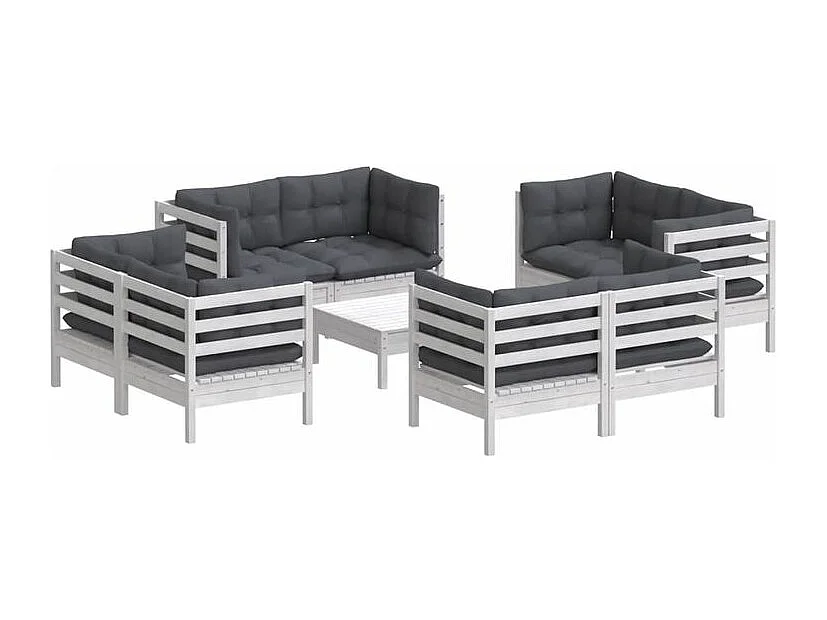 Salon de jardin 9 pcs avec coussins anthracite Bois de pin