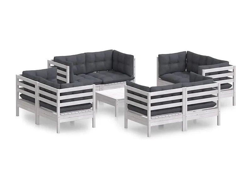 Salon de jardin 9 pcs avec coussins anthracite Bois de pin