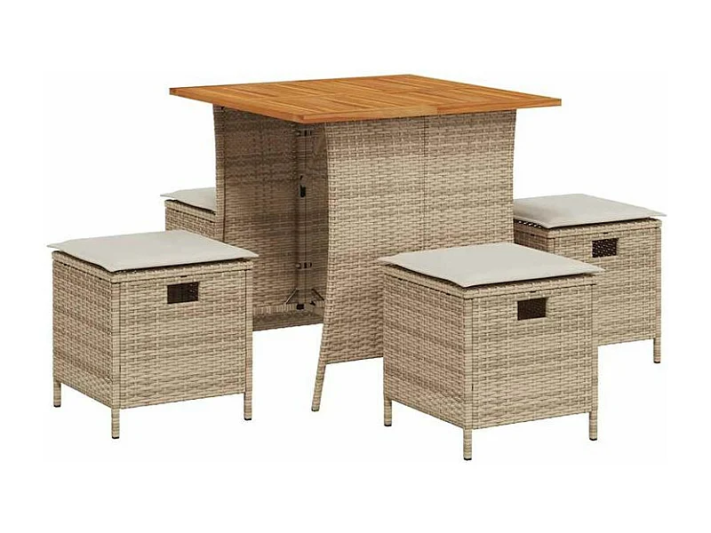 Ensemble à manger de jardin avec coussins 5pcs Beige poly rotin