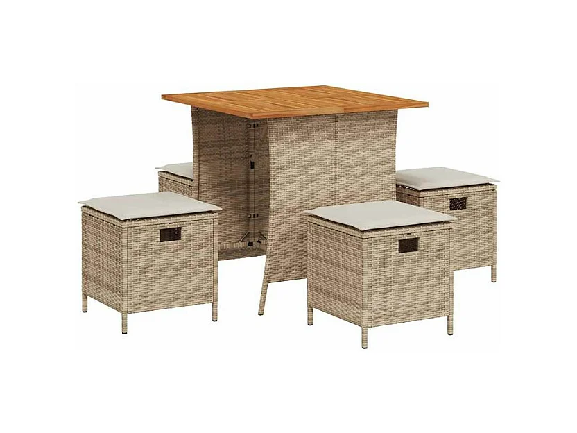 Ensemble à manger de jardin avec coussins 5pcs Beige poly rotin