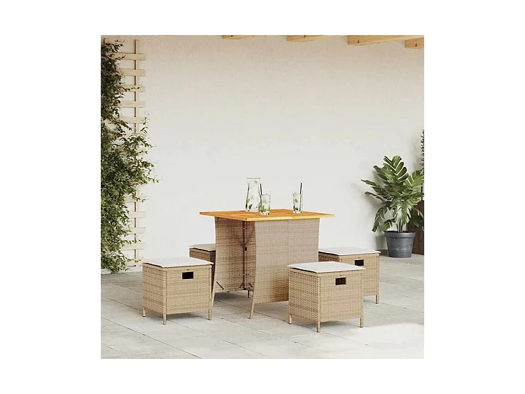 Ensemble à manger de jardin avec coussins 5pcs Beige poly rotin