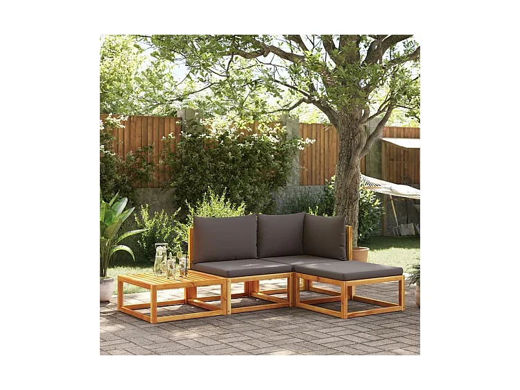 Salon de jardin avec coussins 4 pcs bois d'acacia massif