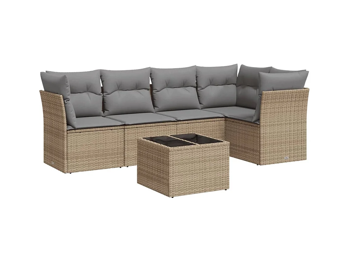 Salon de jardin avec coussins 6 pcs beige résine tressée