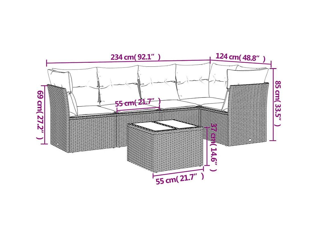 Salon de jardin avec coussins 6 pcs beige résine tressée