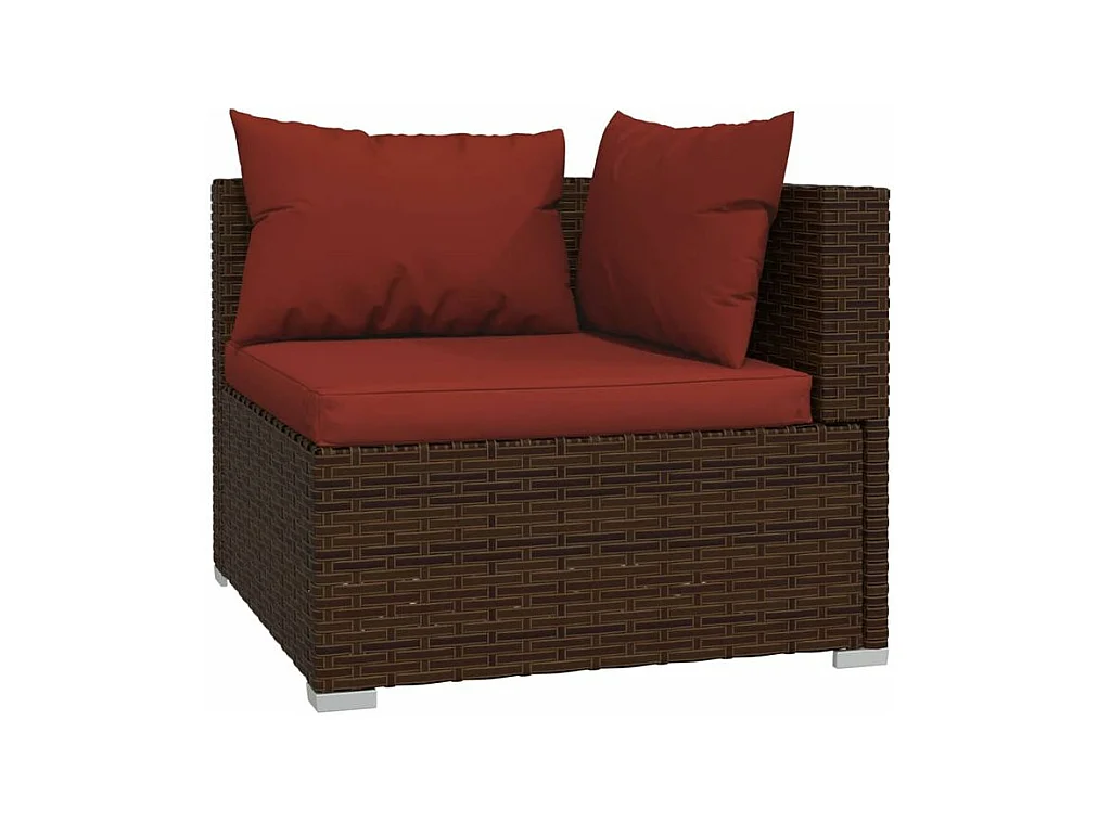 Salon de jardin 4 pcs avec coussins Marron Résine tressée