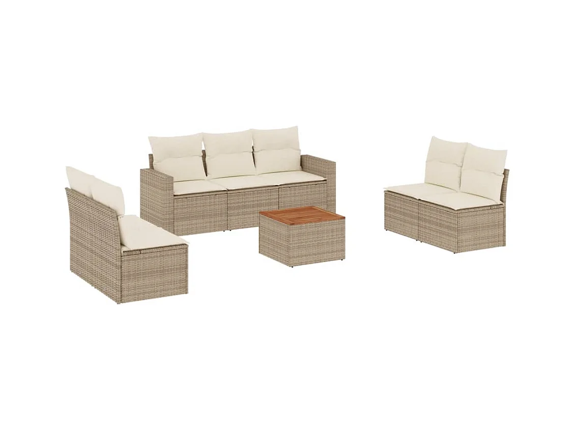 Salon de jardin avec coussins 8 pcs beige résine tressée