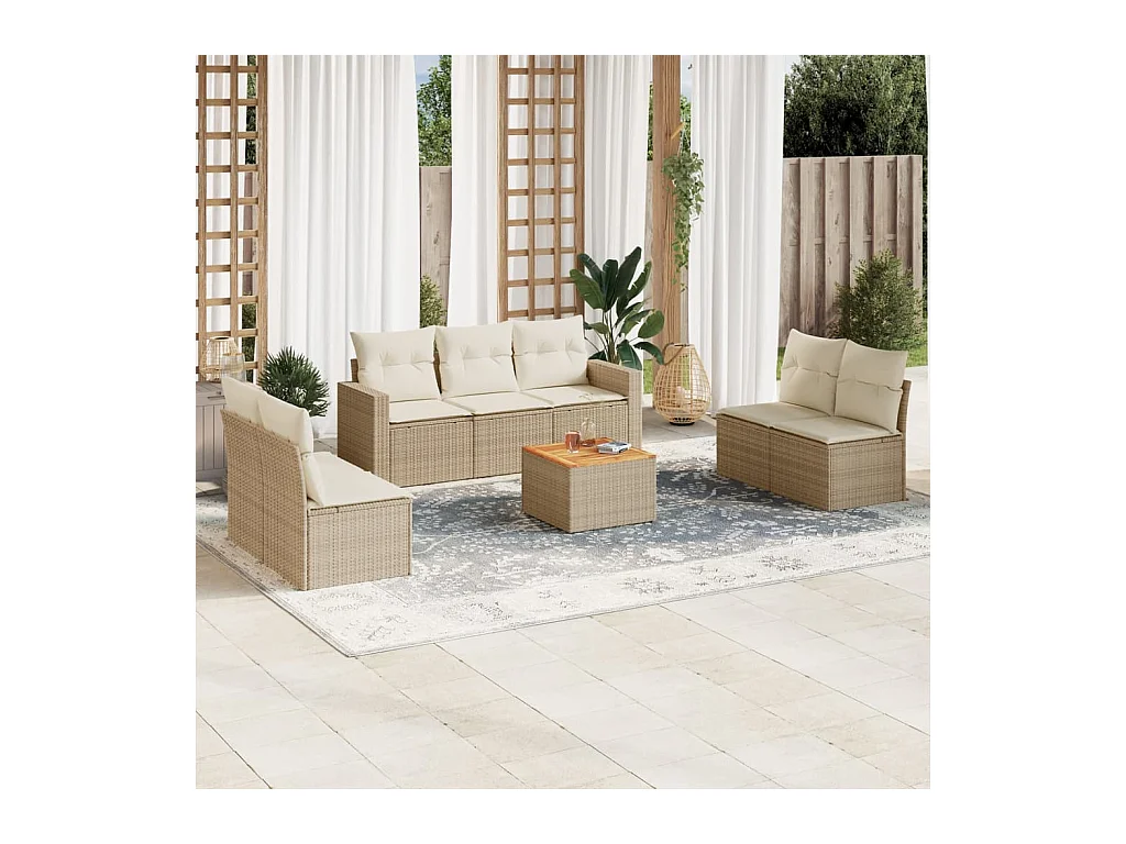 Salon de jardin avec coussins 8 pcs beige résine tressée