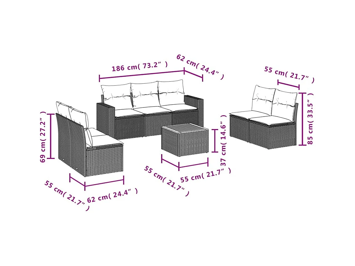 Salon de jardin avec coussins 8 pcs beige résine tressée