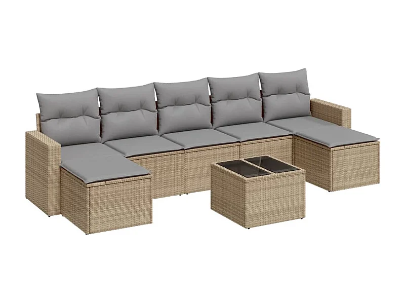 Salon de jardin avec coussins 8 pcs beige résine tressée