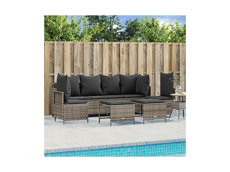 Salon de jardin 5 pcs avec coussins gris résine tressée