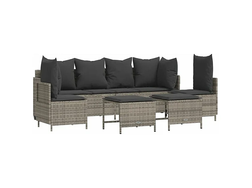 Salon de jardin 5 pcs avec coussins gris résine tressée