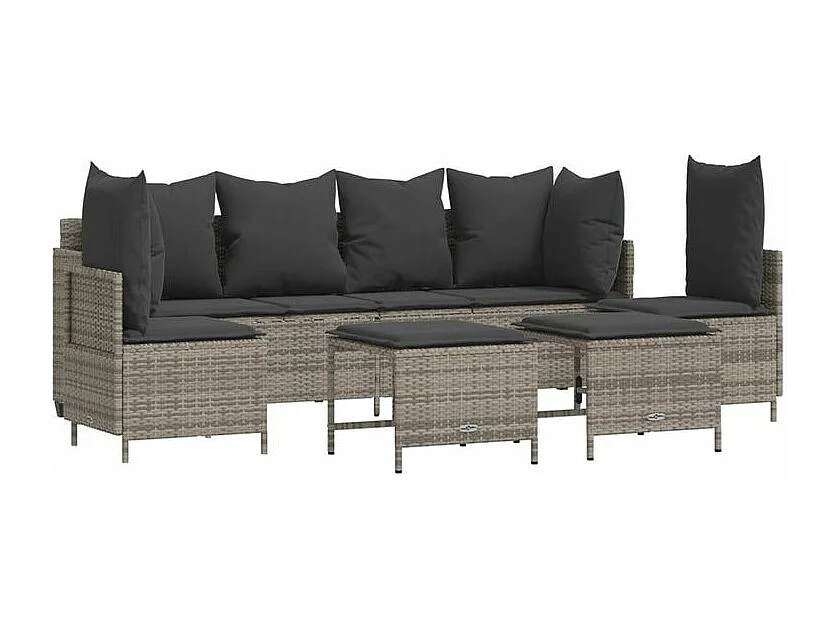 Salon de jardin 5 pcs avec coussins gris résine tressée