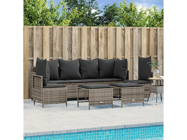 Salon de jardin 5 pcs avec coussins gris résine tressée