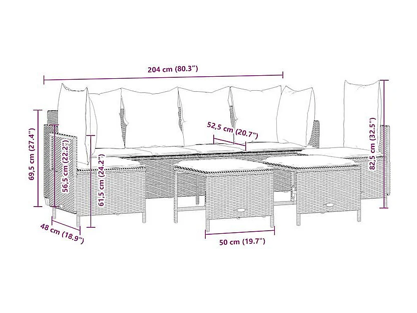 Salon de jardin 5 pcs avec coussins gris résine tressée