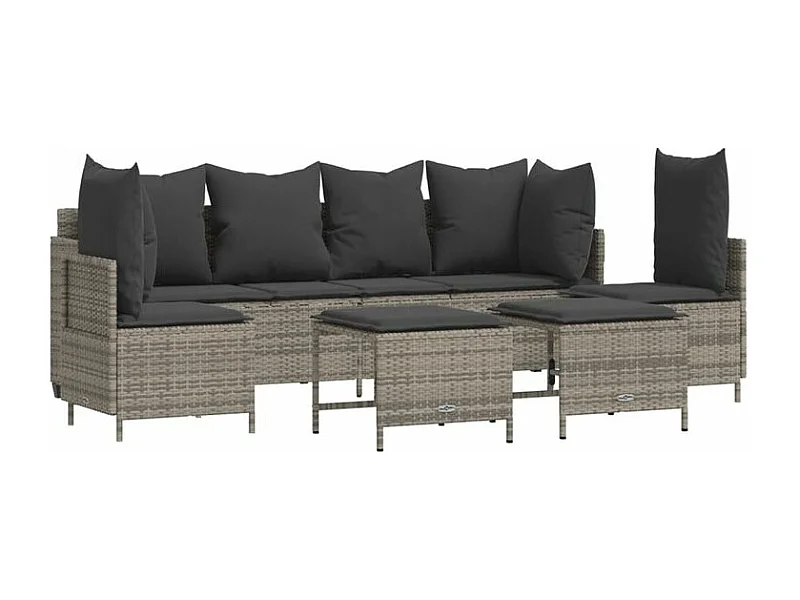 Salon de jardin 5 pcs avec coussins gris résine tressée