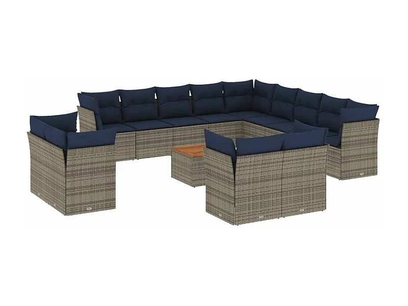 Salon de jardin avec coussins 14 pcs gris résine tressée