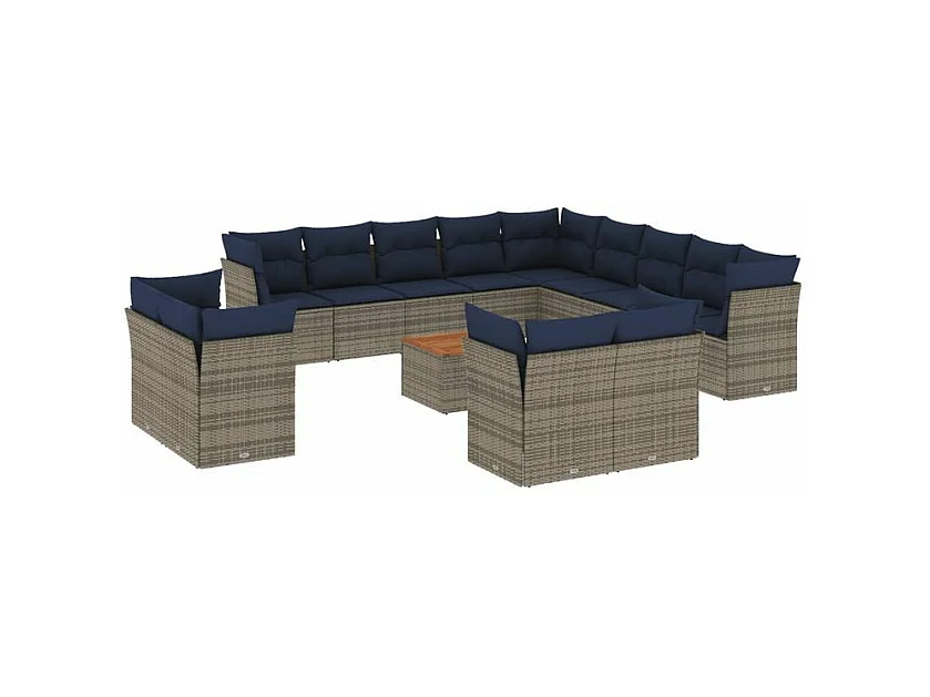 Salon de jardin avec coussins 14 pcs gris résine tressée