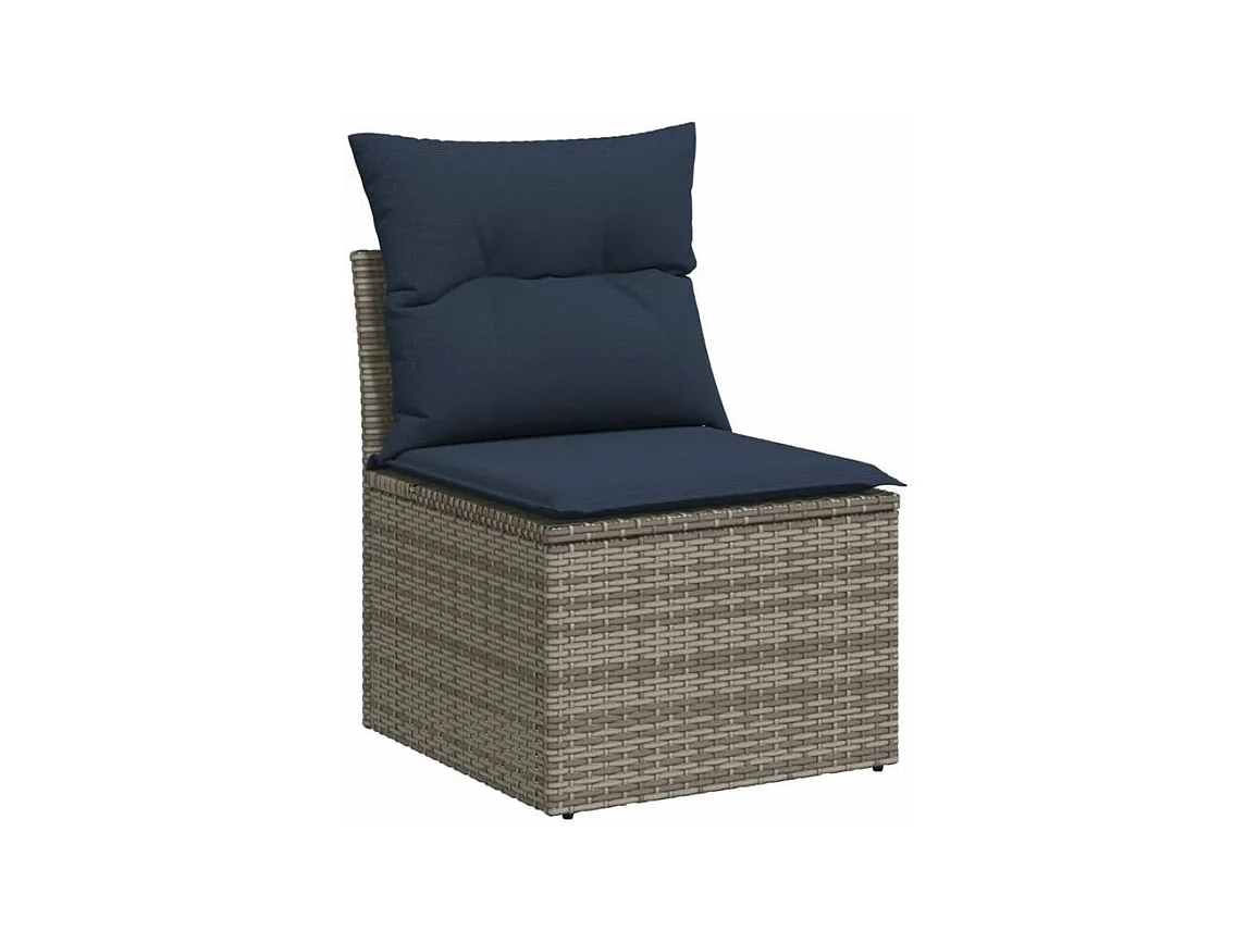 Salon de jardin avec coussins 14 pcs gris résine tressée