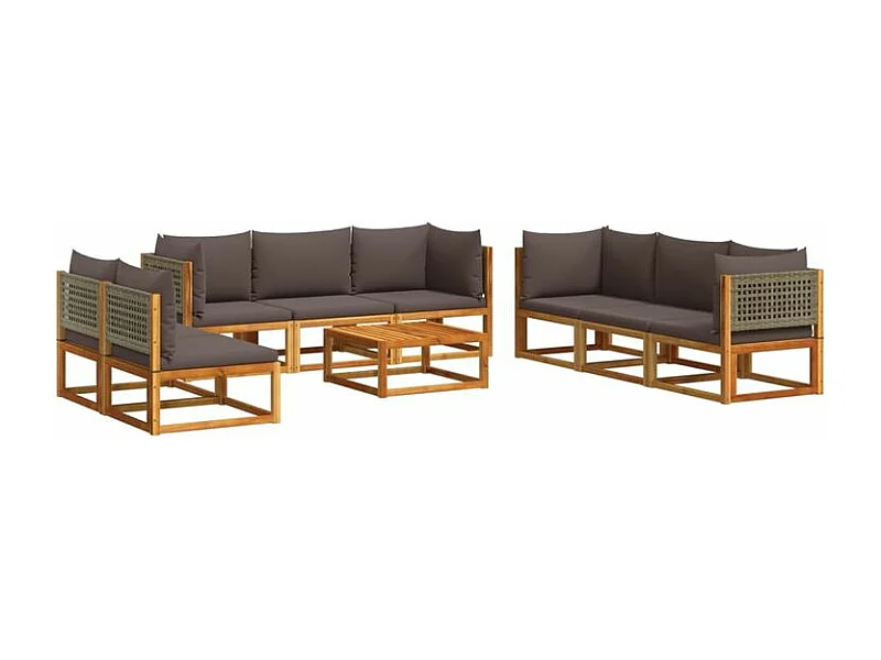 Salon de jardin avec coussins 9 pcs bois massif d'acacia
