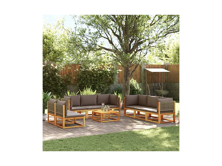 Salon de jardin avec coussins 9 pcs bois massif d'acacia