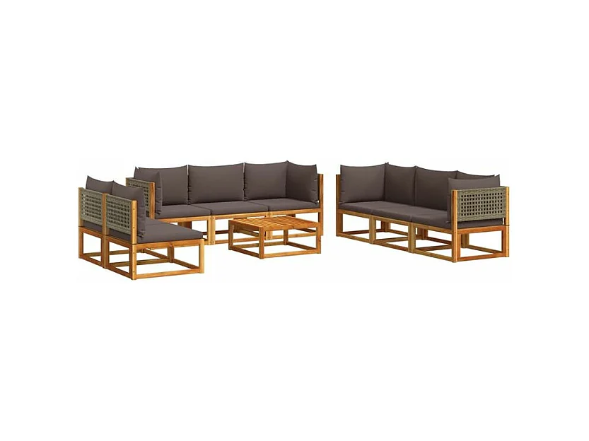 Salon de jardin avec coussins 9 pcs bois massif d'acacia