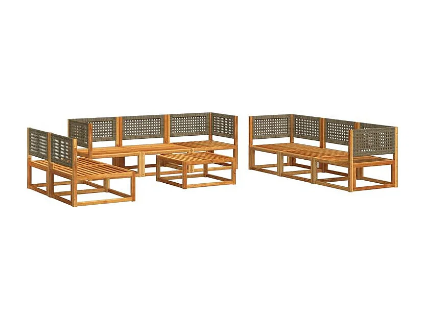 Salon de jardin avec coussins 9 pcs bois massif d'acacia