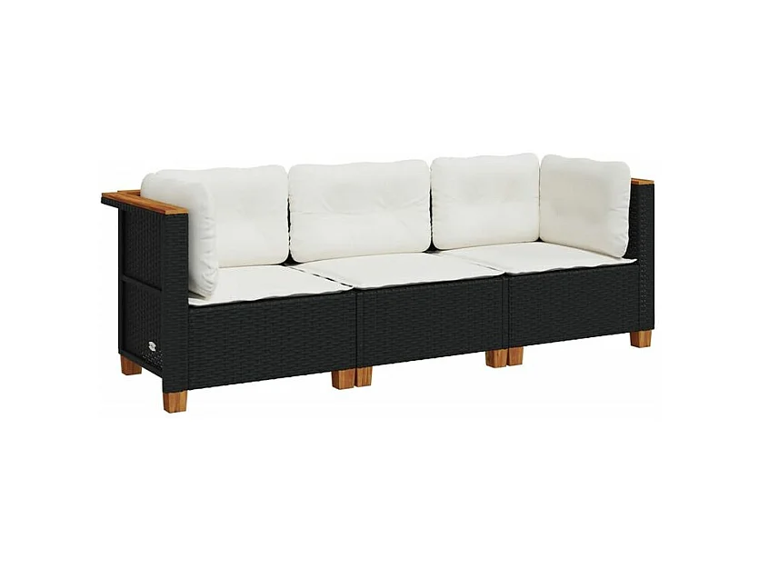 Canapé de jardin avec coussins 3 places noir résine tressée