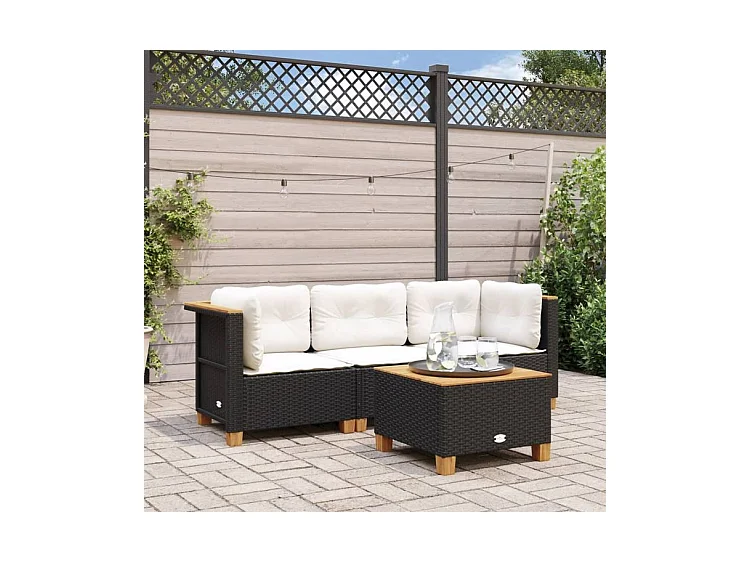 Canapé de jardin avec coussins 3 places noir résine tressée