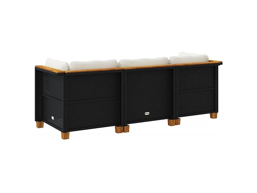 Canapé de jardin avec coussins 3 places noir résine tressée