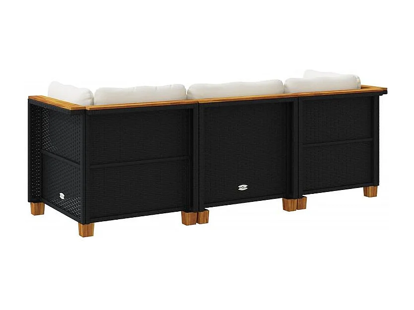 Canapé de jardin avec coussins 3 places noir résine tressée