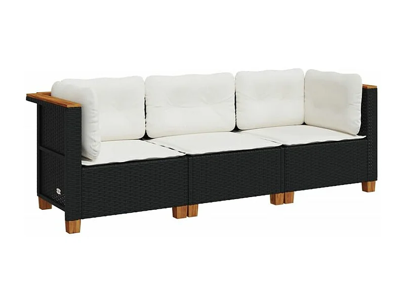 Canapé de jardin avec coussins 3 places noir résine tressée