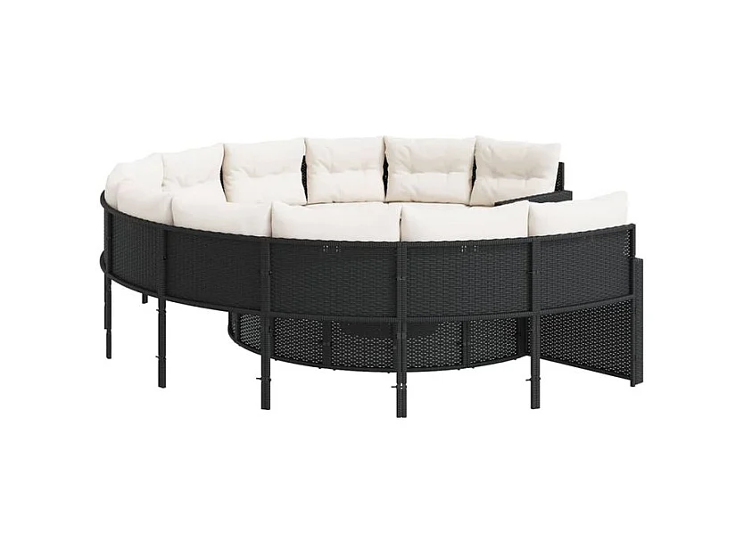 Canapé de jardin avec table coussins rond noir résine tressée