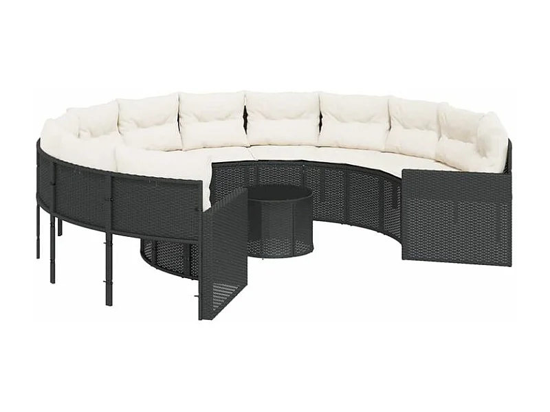 Canapé de jardin avec table coussins rond noir résine tressée