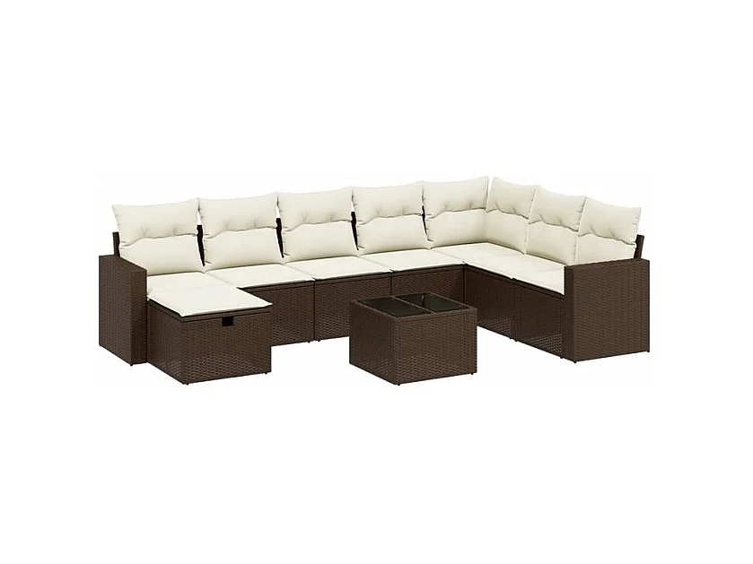 Salon de jardin avec coussins 9 pcs marron résine tressée