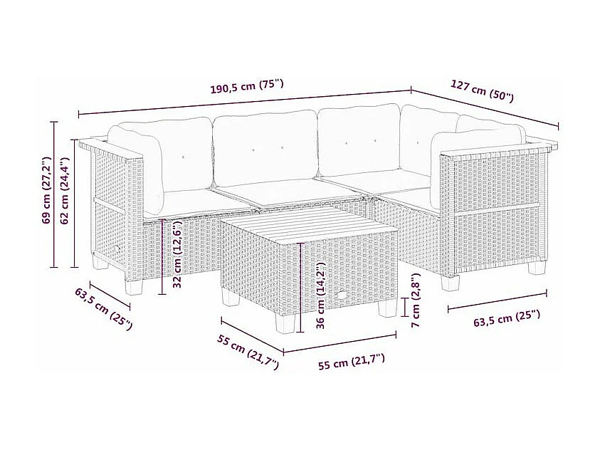 Salon de jardin avec coussins 5 pcs beige résine tressée